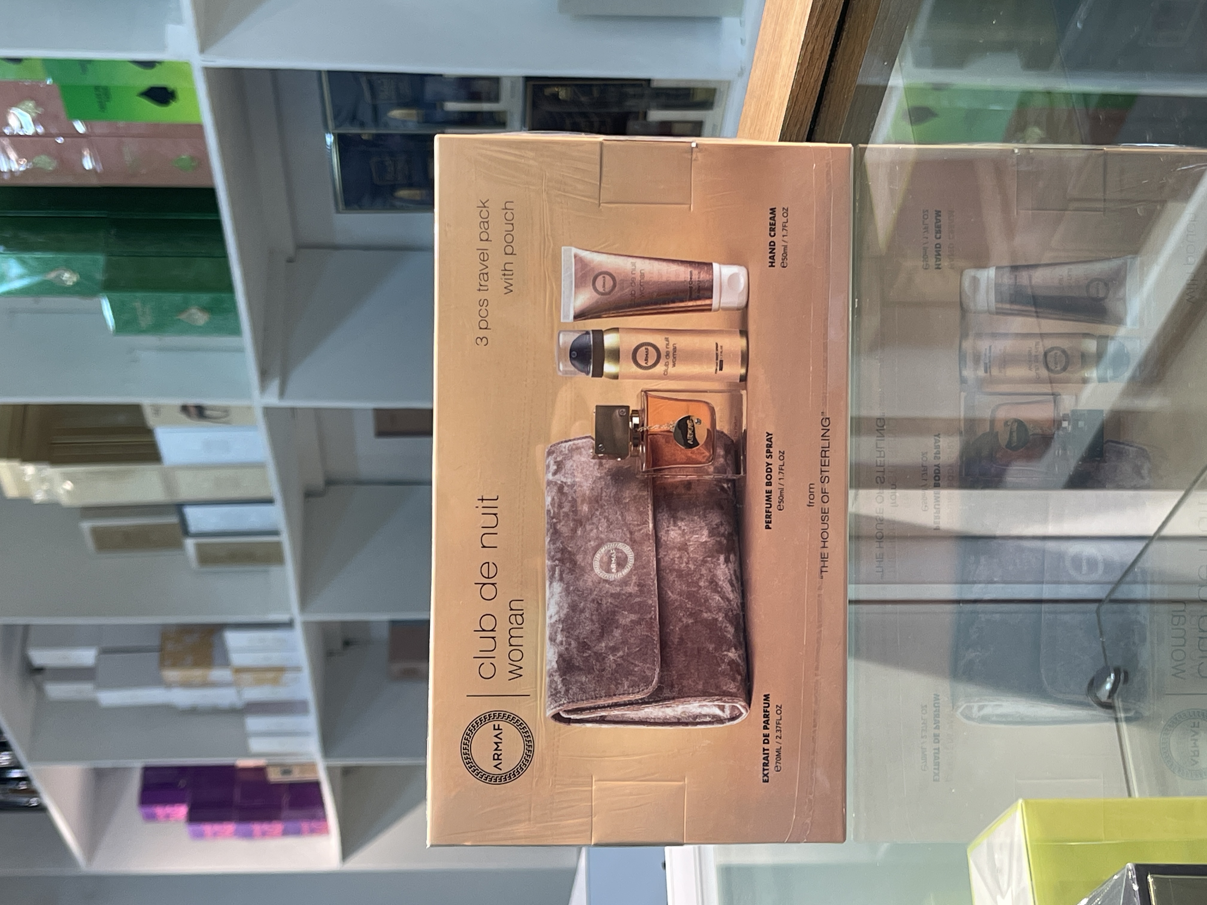 LS-ARMAF CLUB DE NUIT 2.37 EXTRAIT DE PARFUM /1.7 HAND CREAM//1.7 BDY SPR /LUXURY EVENING BAG- 4PC