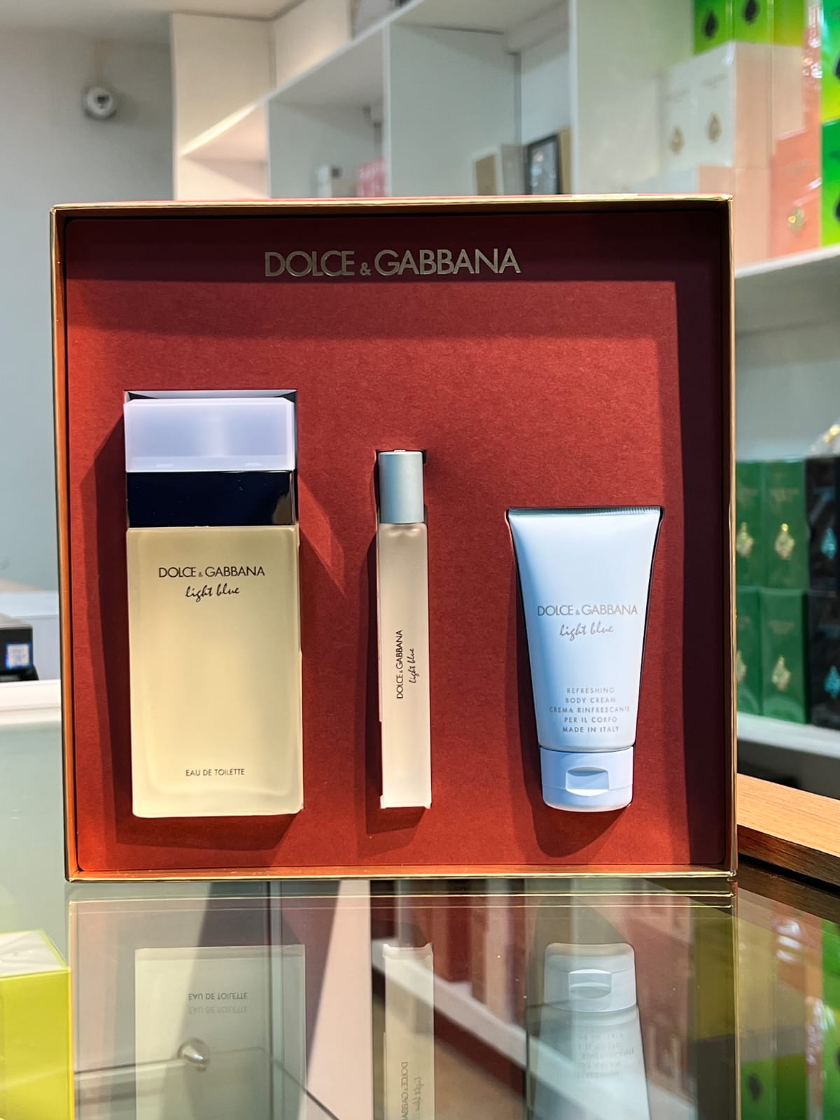 GIFT SET - LIGHT BLUE by D&G 3.4OZ EDT SPR + 3.4OZB/LOTION .+MINI "3PCS" WOMEN