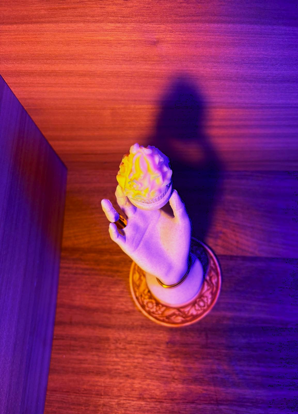 Elegant Hand Sculpture with Cupcake candle and wood engraved base