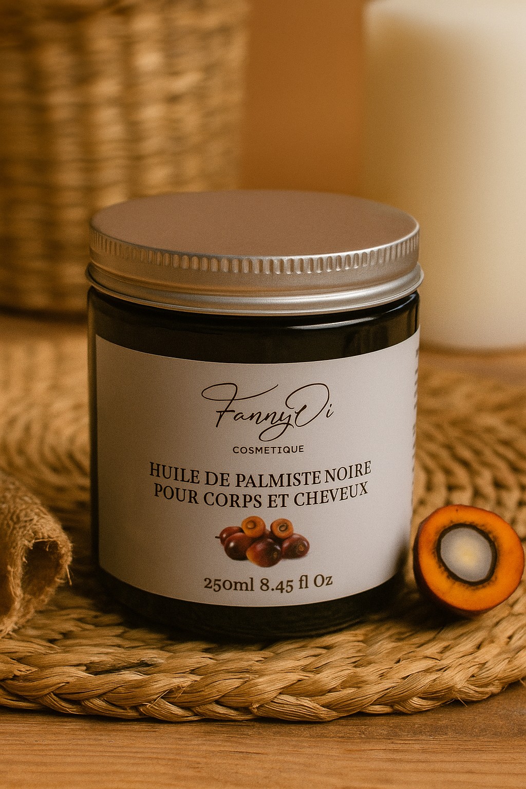 Huile de Palmiste Noire Artisanale – Fabriquée en Côte d’Ivoire – Soin Profond Cheveux Bouclés & Secs – 100% Naturelle 