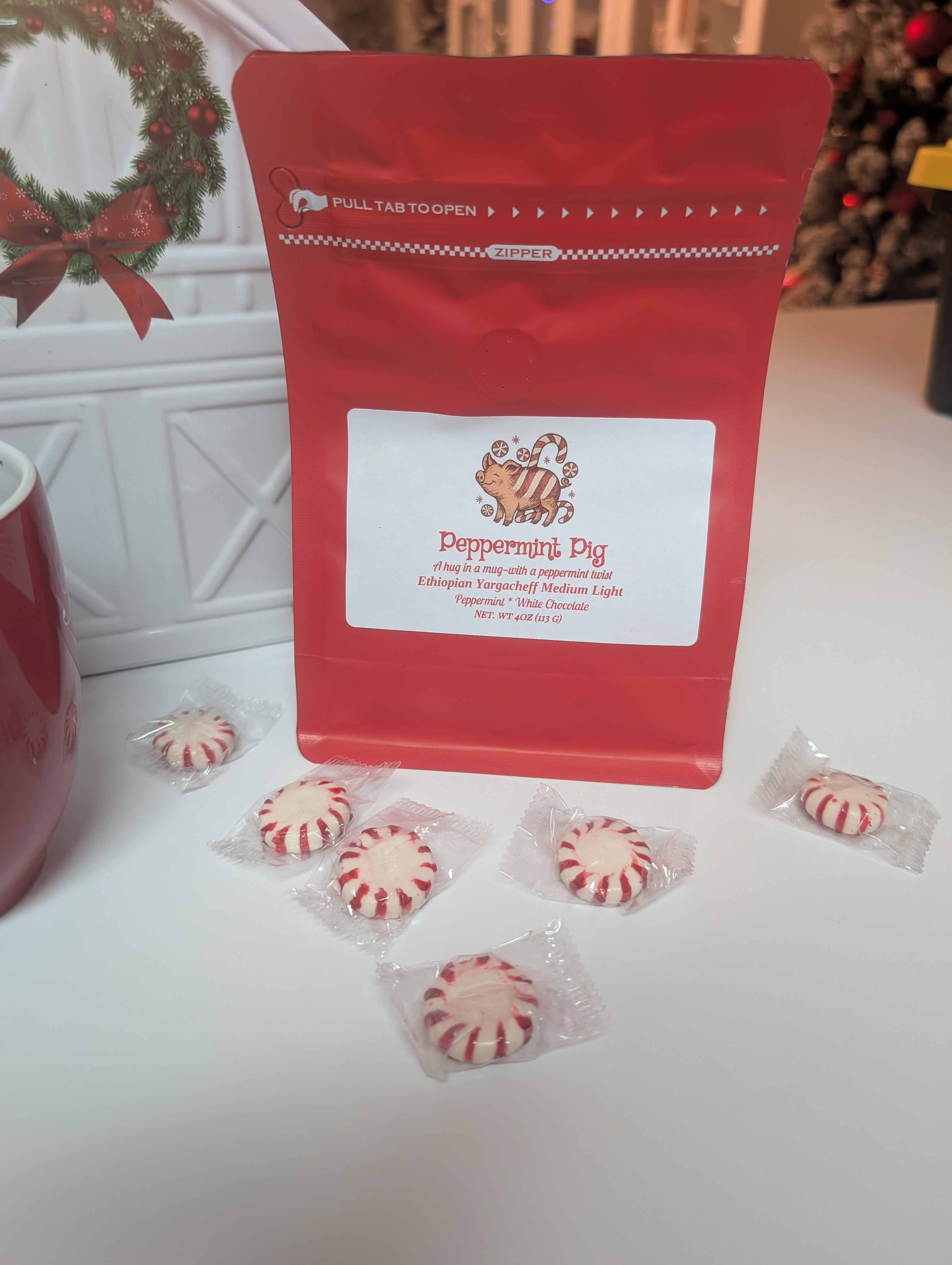 🐷Peppermint Pig Holiday Coffee – Medium Roast Nicaraguan, White Chocolate & Peppermint,