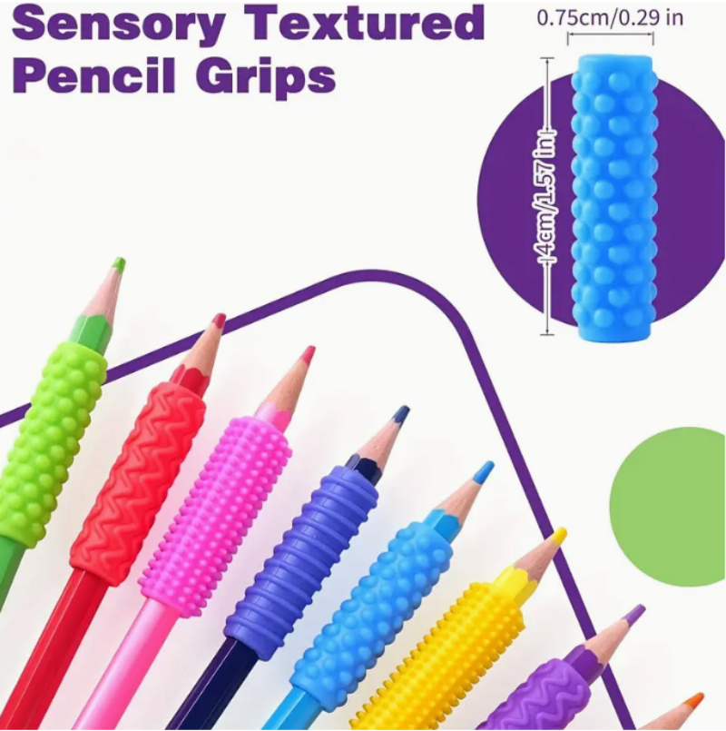 Sensory Textured Pencil Grips – 12 Pack