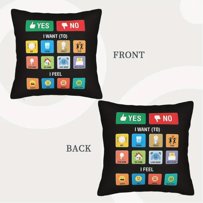 🧩 Non-Verbal Communication Pillowcase – Visual Support for Kids with Autism & Communication Needs