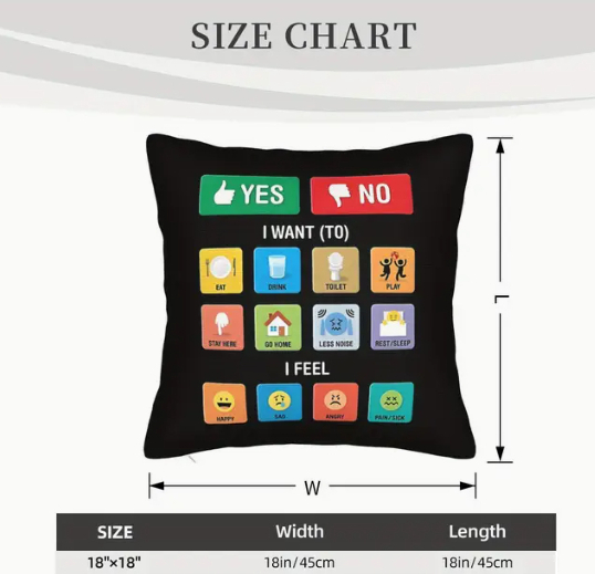 🧩 Non-Verbal Communication Pillowcase – Visual Support for Kids with Autism & Communication Needs