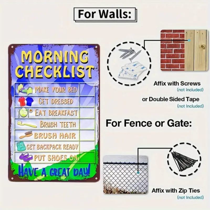Kids Morning Routine Metal Sign – Visual Daily Checklist for Home & School Readiness
