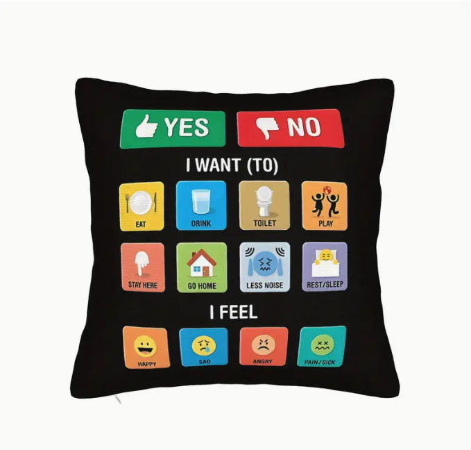 🧩 Non-Verbal Communication Pillowcase – Visual Support for Kids with Autism & Communication Needs