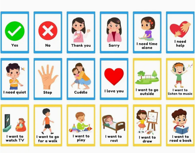 🗣️ Visual Communication Cards for Autism & Special Needs – 48 Durable AAC Picture Cards with Lanyard