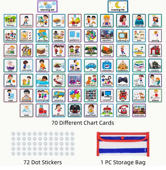 🧩 Visual Routine Schedule for Kids – Daily Chore & Behaviour Chart with 70 Cards and Storage Bag
