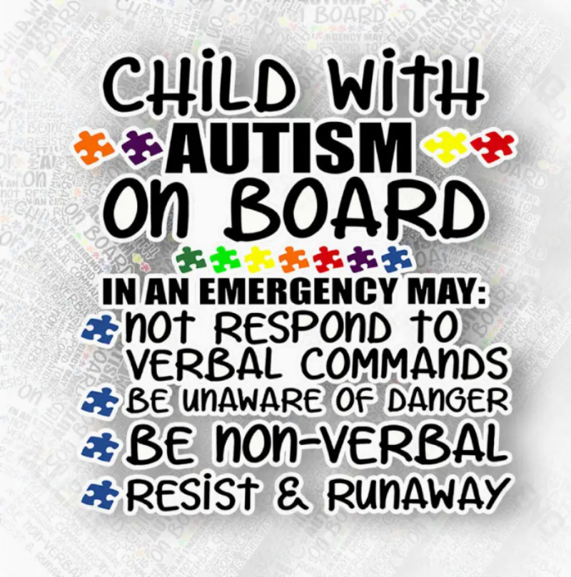 Child With Autism On Board Car Sign