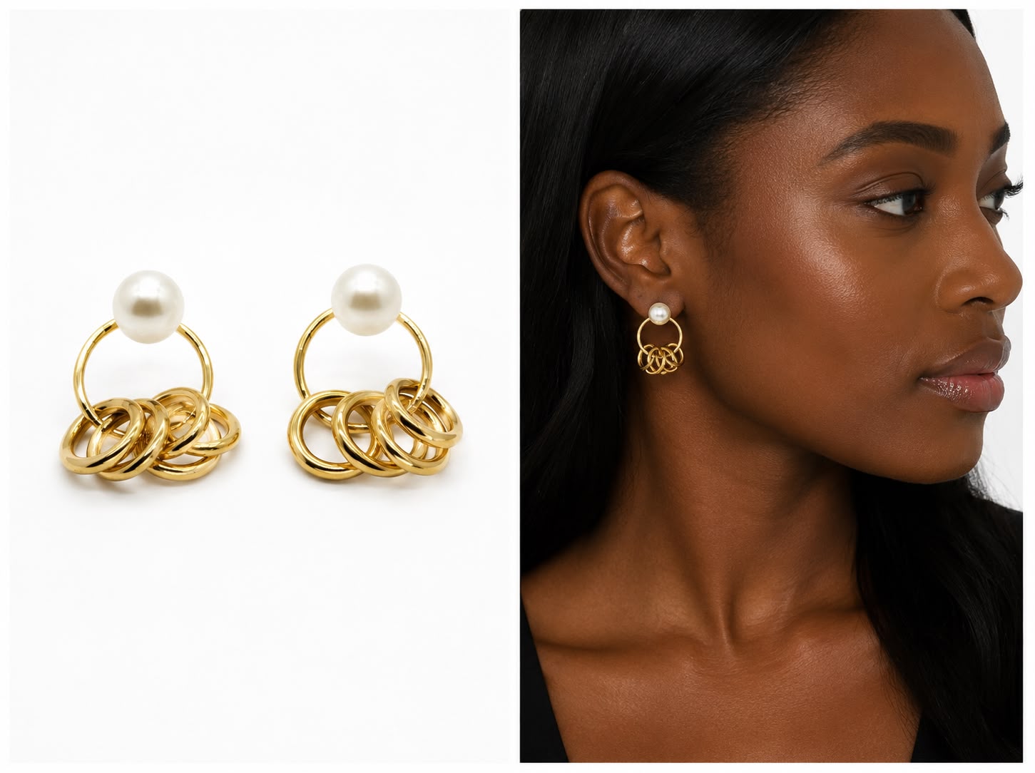 Pearl and gold hoop earrings