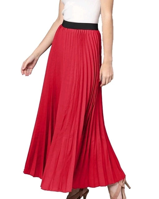 Red Pleated Maxi Skirt
