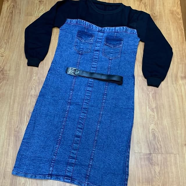 Denim and Black Long Sleeve Dress