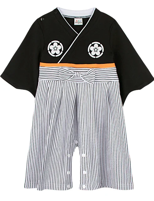 Baby Kimono One-piece Black & Stripes