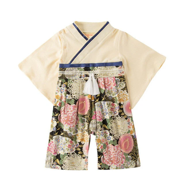 Baby Kimono One-piece Beige Floral