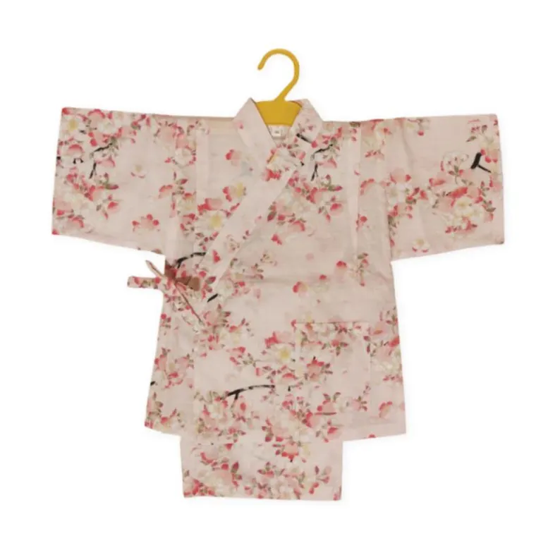Girls' Jinbei Set | Japanese Kids Yukata Kimono | 100% Cotton | Pink Sakura