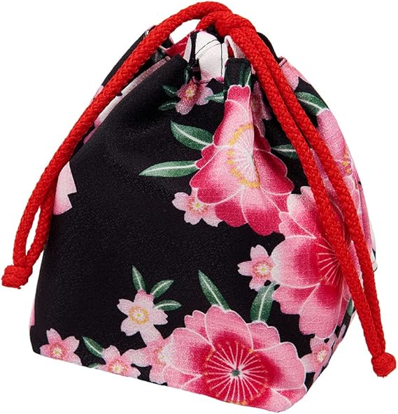 Japanese Drawstring Bag for Traditional Wear | Black