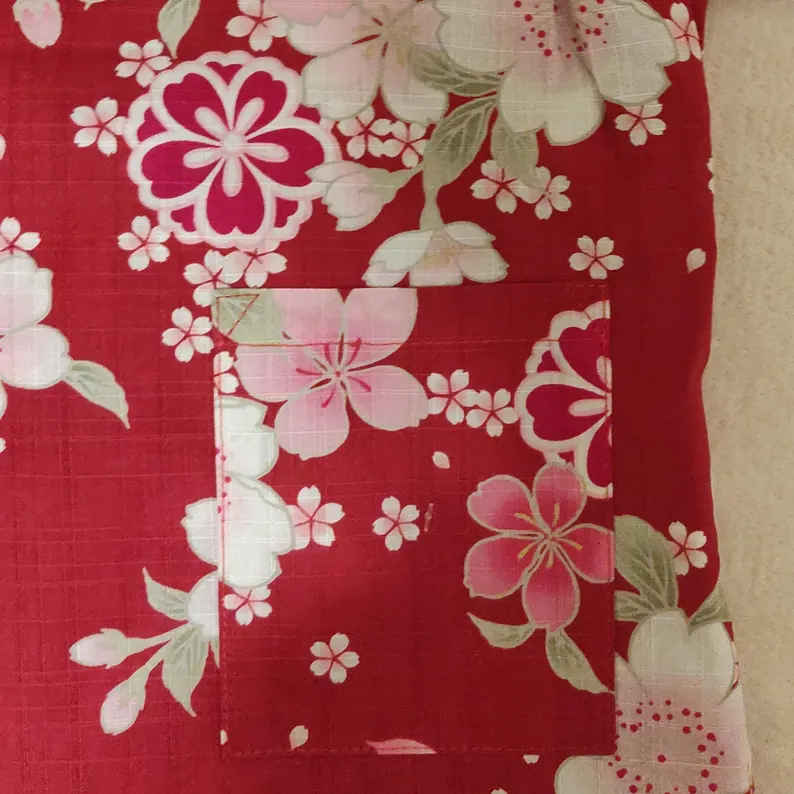 Girls' Jinbei Set | Japanese Kids Yukata Kimono | 100% Cotton | Red Sakura