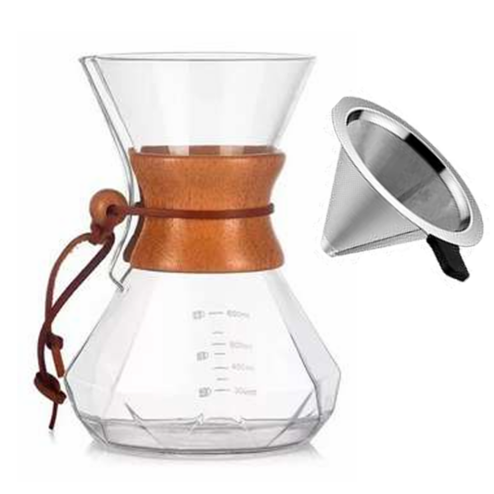 Chemex con Filtro Metálico Reutilizable – Sostenibilidad y Claridad en Taza tipo Diamante