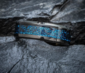 Blue Glitter Inlaid Titanium Ring