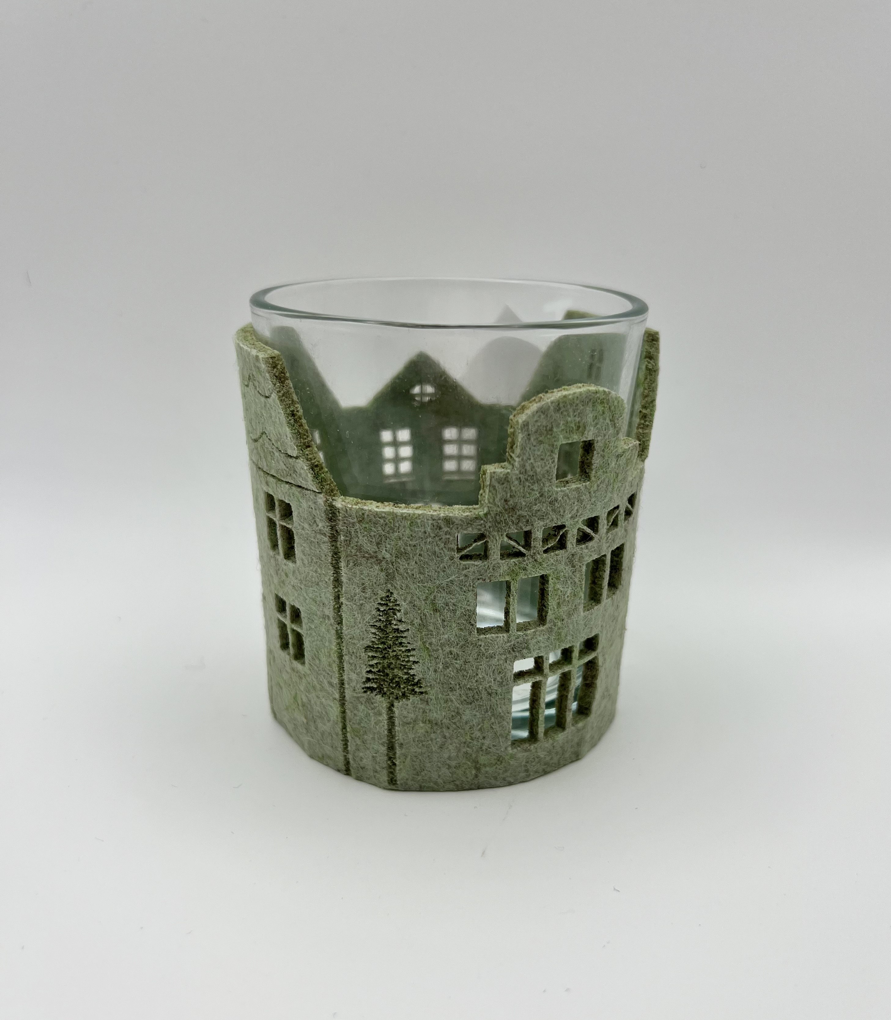 Portacandela feltro verde/grigio