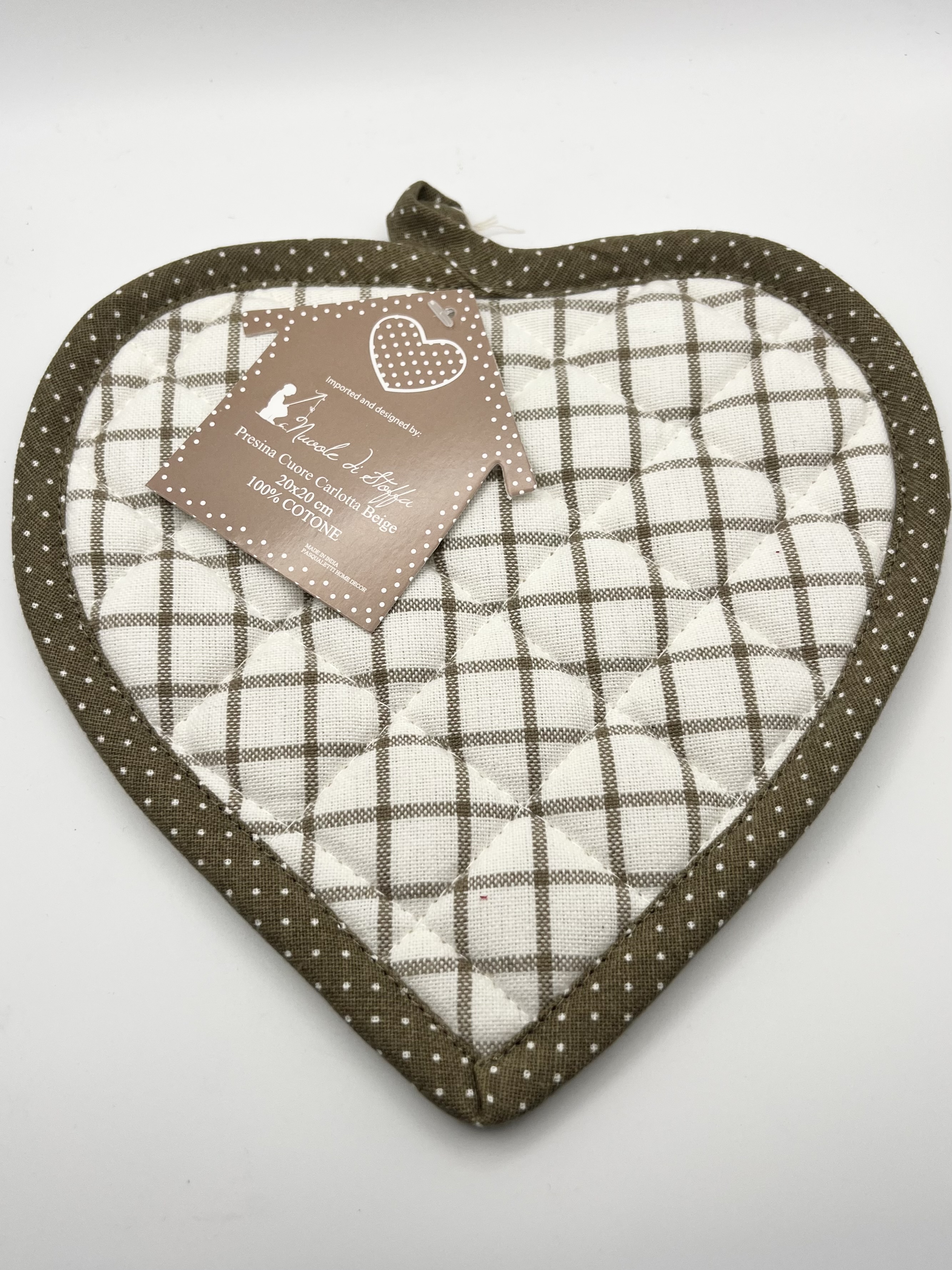 Presina cuore “Carlotta” beige/tortora.