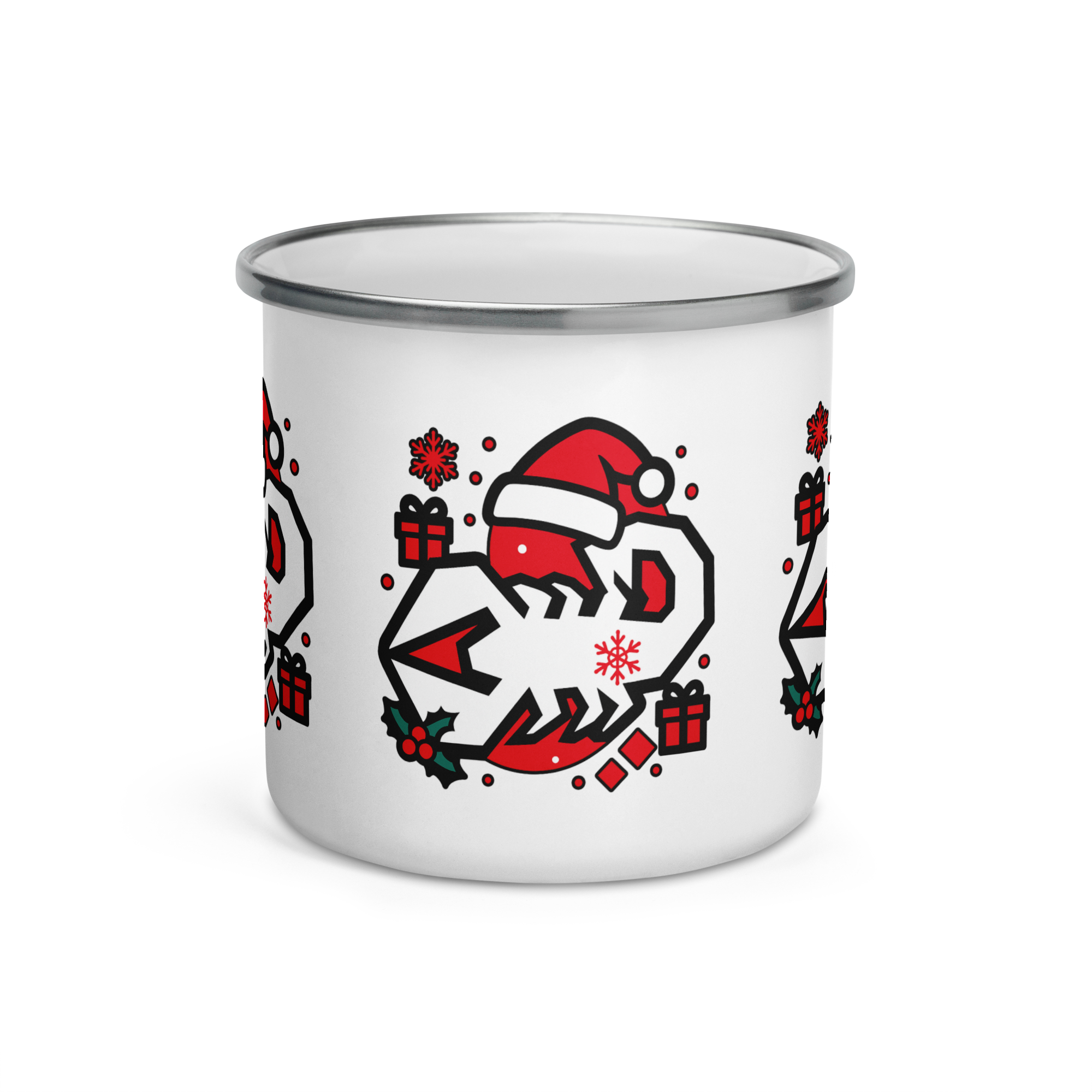 Emaille-Tasse mit Weihnachtsmotiv