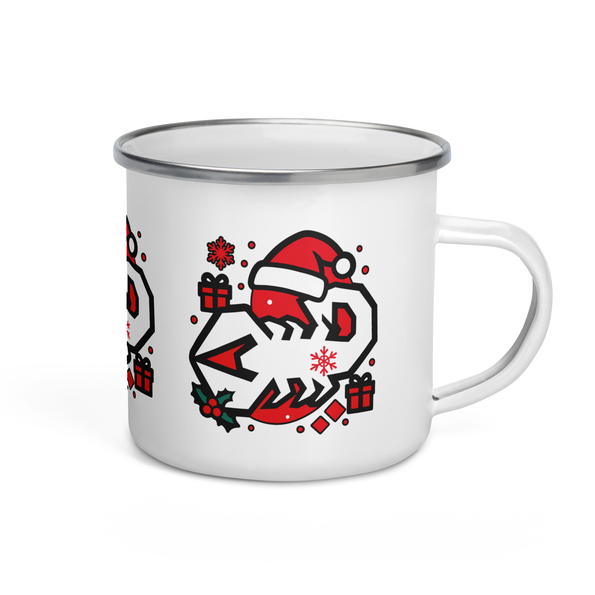 Emaille-Tasse mit Weihnachtsmotiv