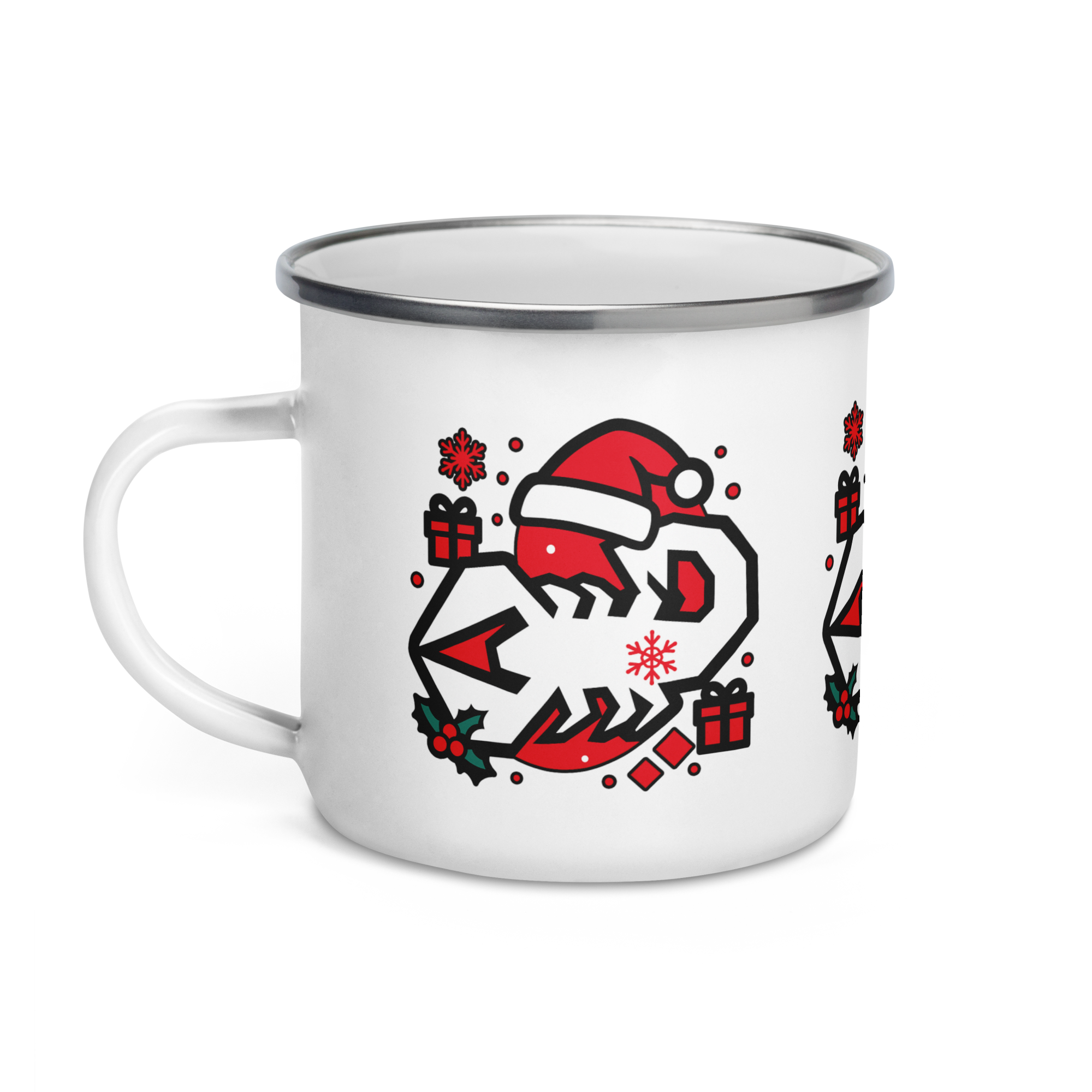 Emaille-Tasse mit Weihnachtsmotiv