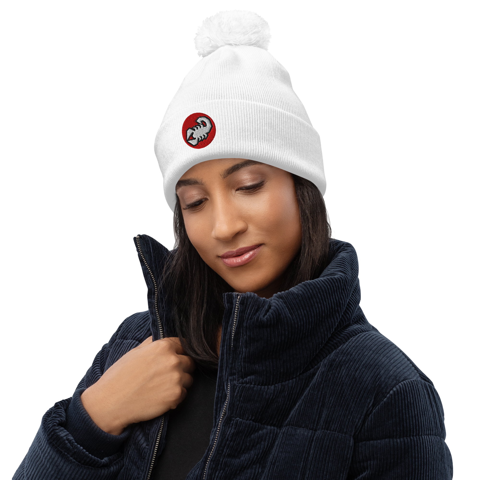 Bommelmütze mit Skorpion-Logo