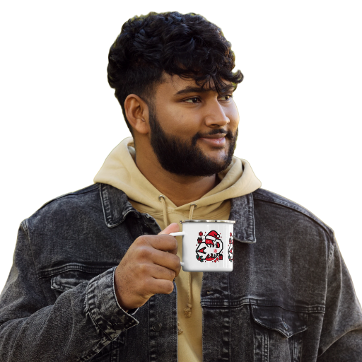 Emaille-Tasse mit Weihnachtsmotiv