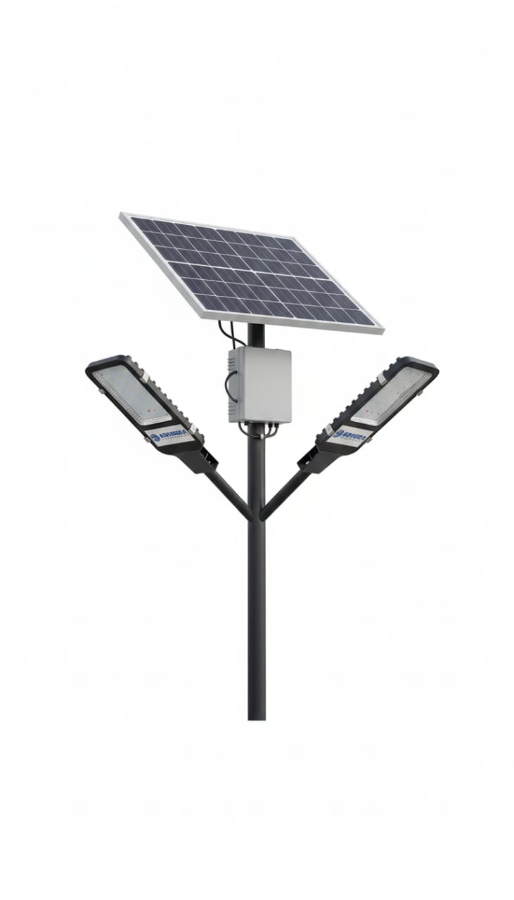 Double Arm Solar LED Street Light 30WATT 2 NOS 78AH LIFEPO4 BATTERY (CUSTOM)  Option as per customer demand 
