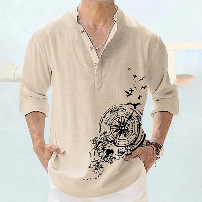 Men's Casual Beige Linen Shirt