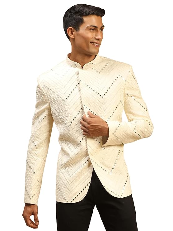 Men's Cream Embroidered Bandhgala Jacket