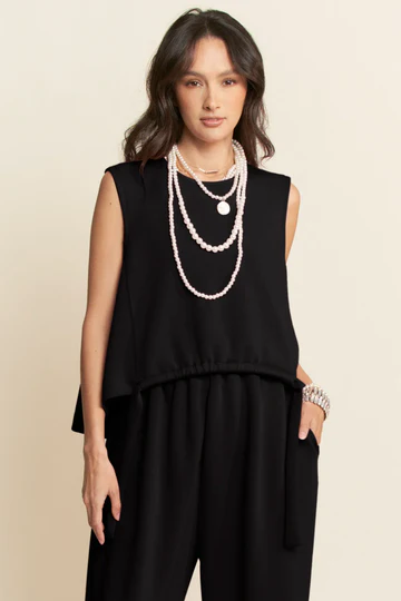 Elegant Black Sleeveless Top and Pants Set