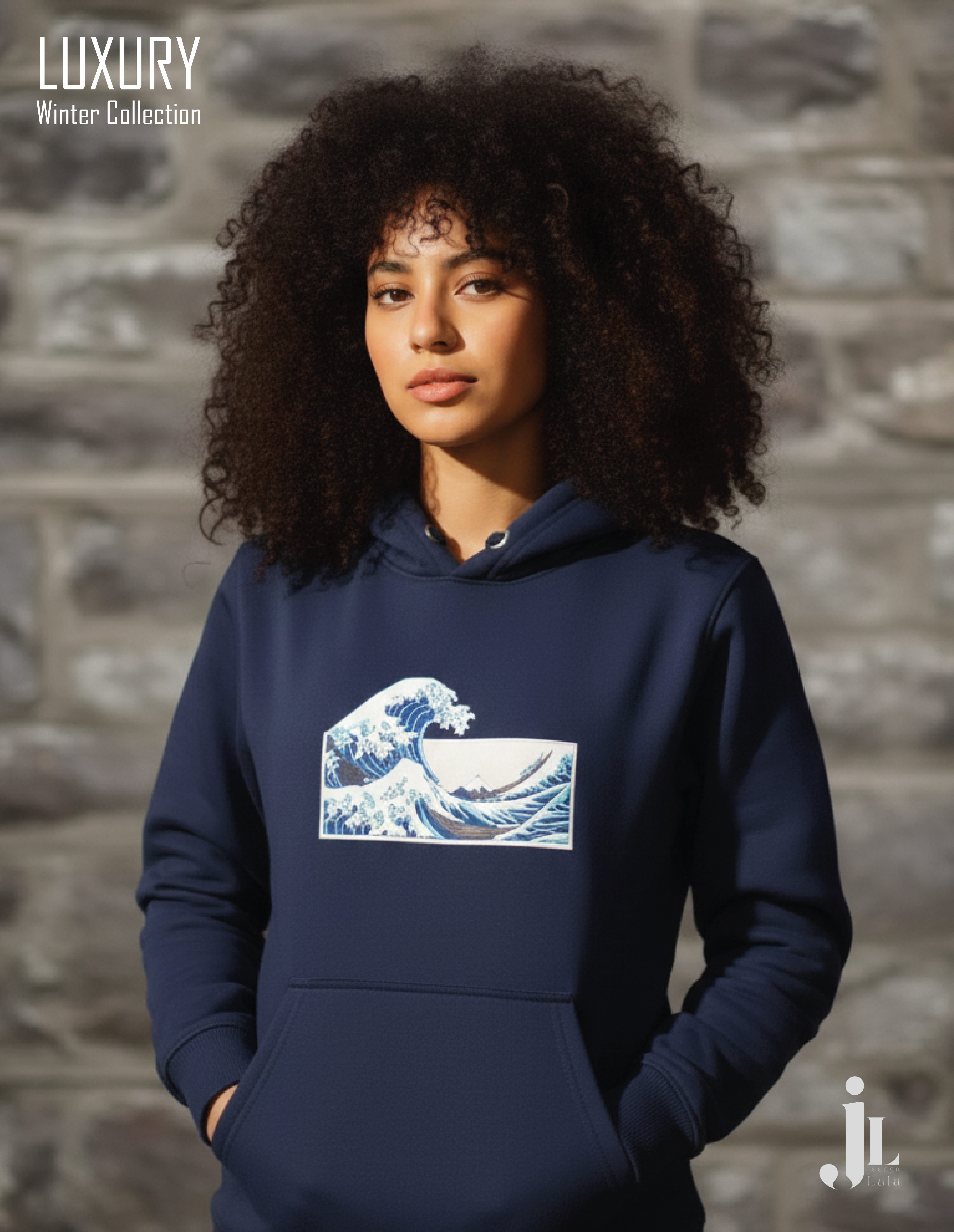 Navy Wave Graphic Hoodie