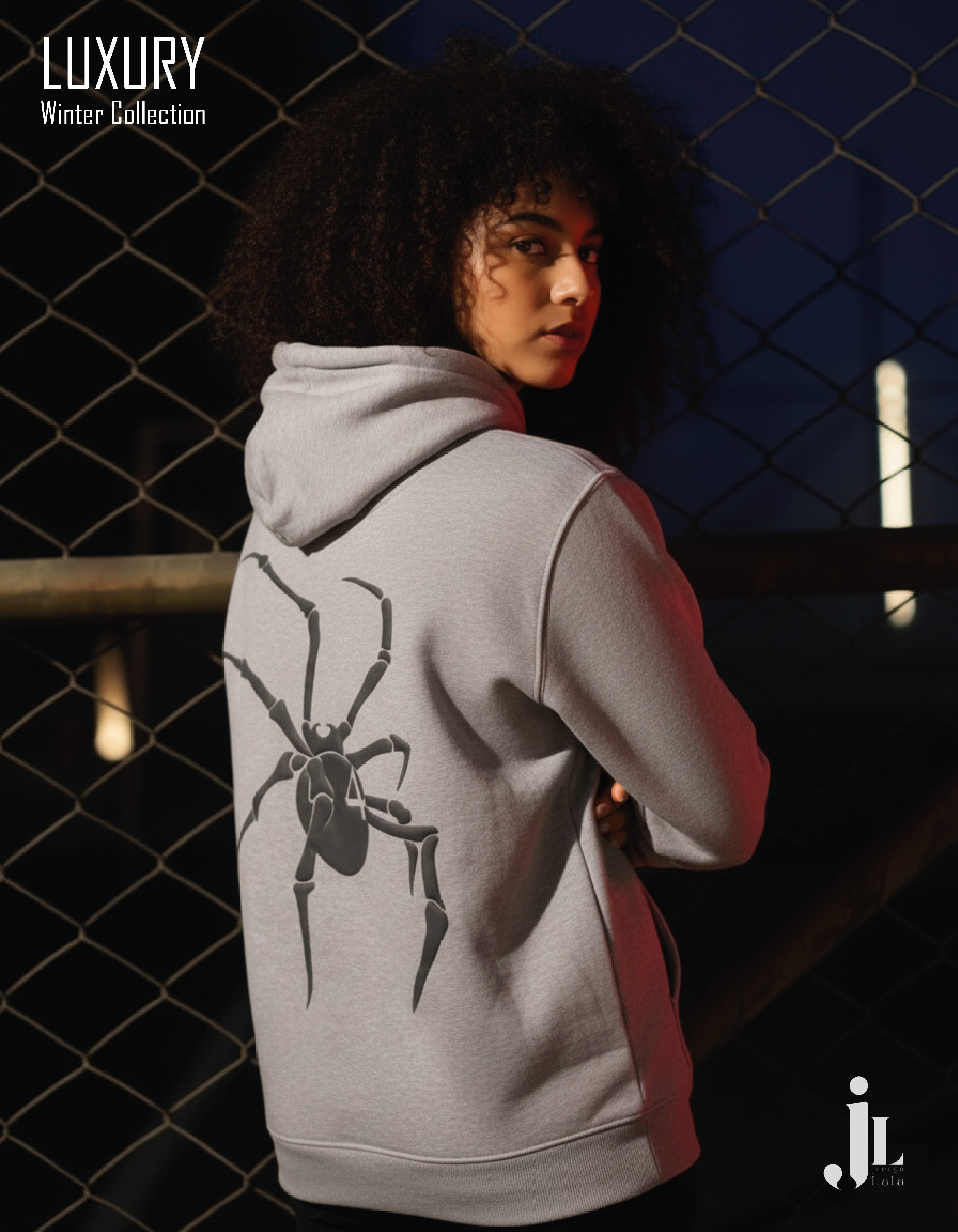 Gray Hoodie with Spider Print - UNISEX