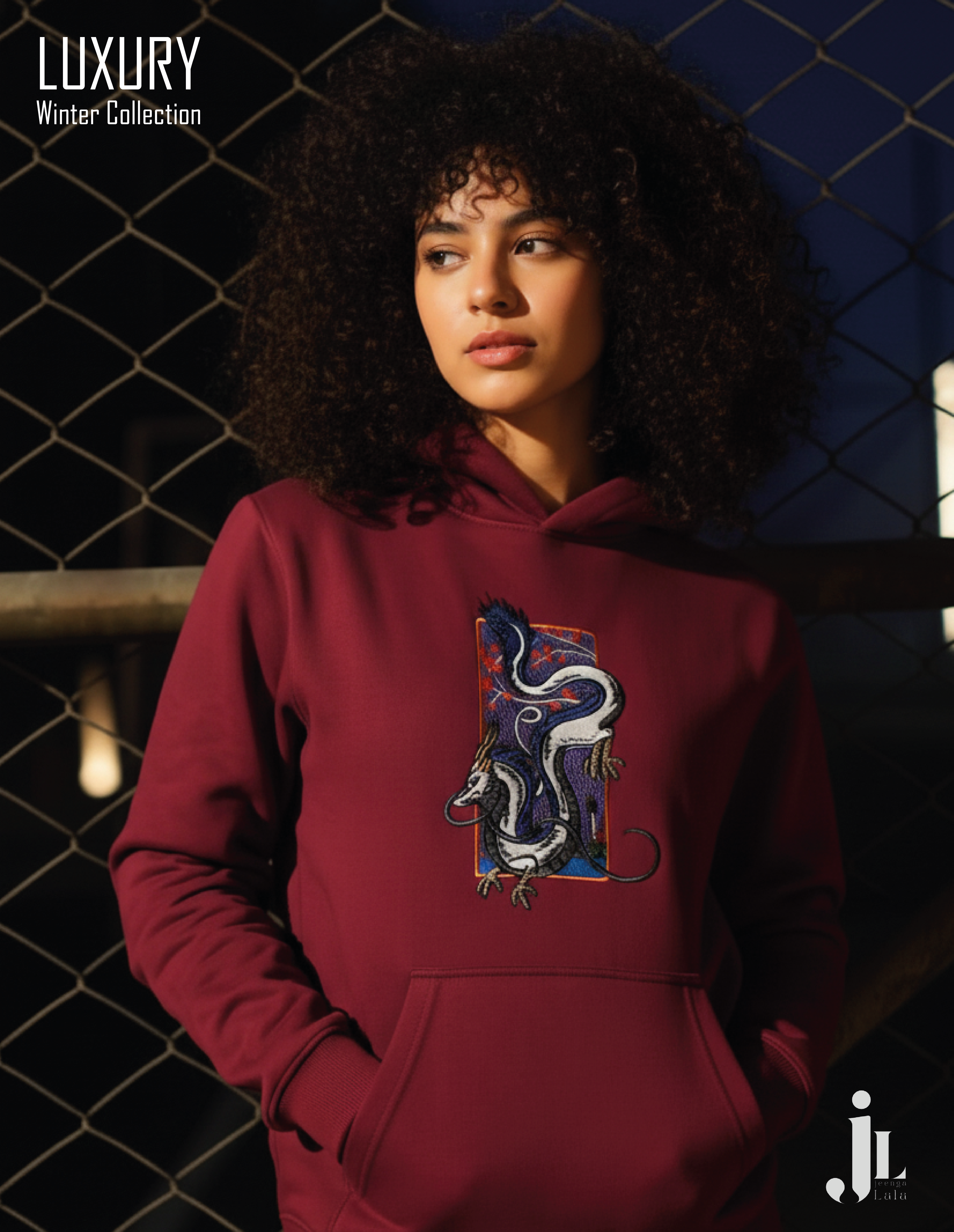 Burgundy Embroidered Dragon Hoodie