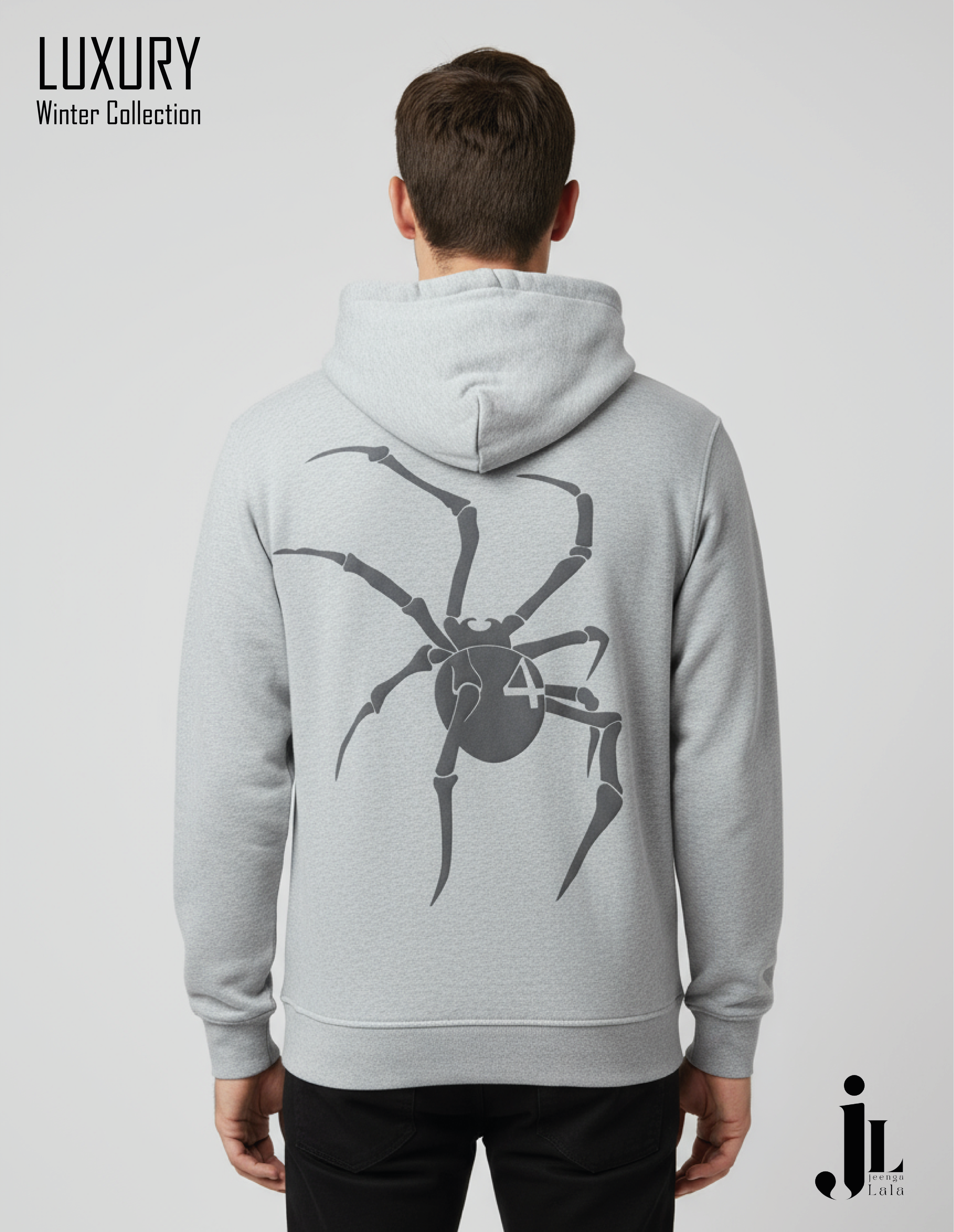 Gray Hoodie with Spider Print - UNISEX