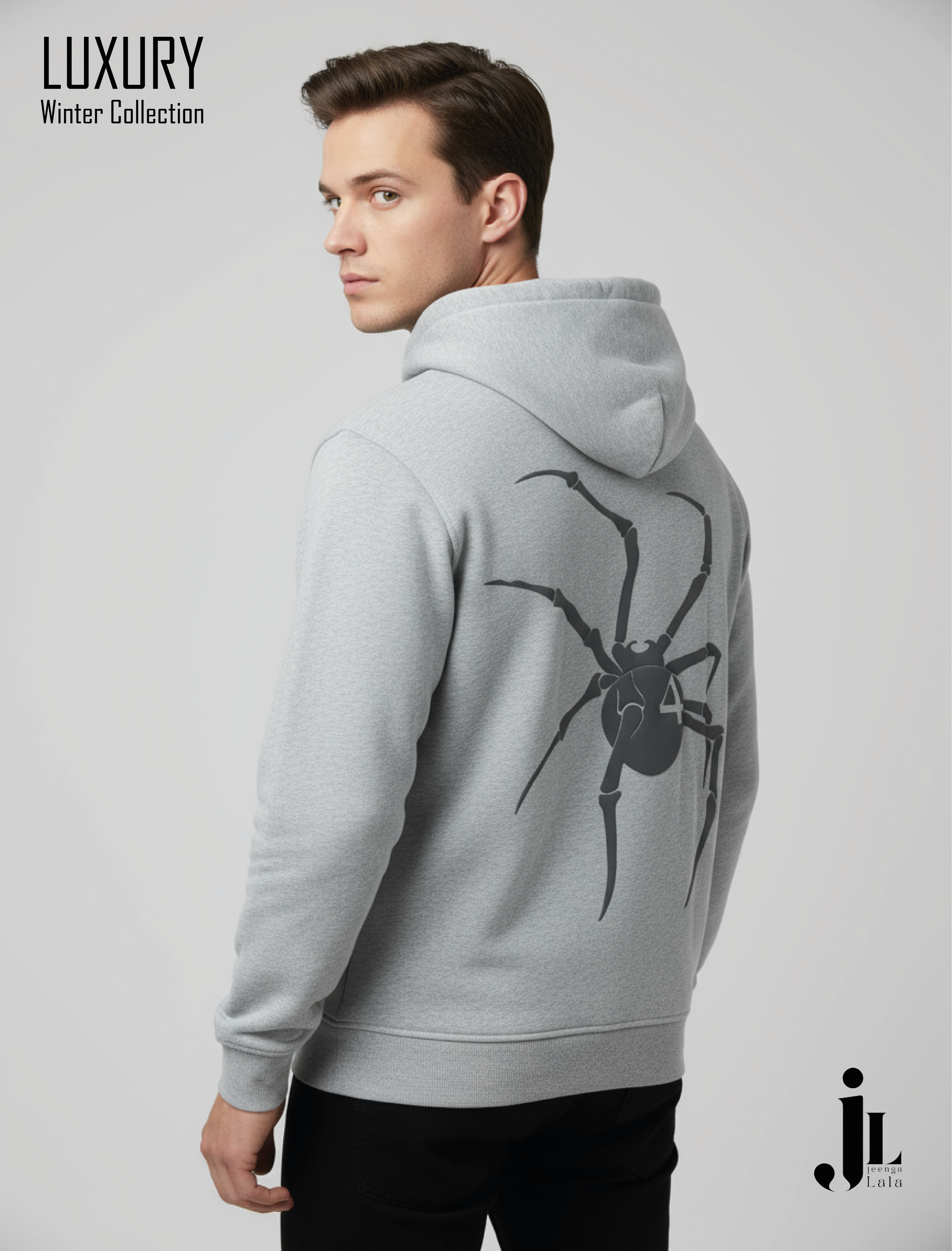 Gray Hoodie with Spider Print - UNISEX