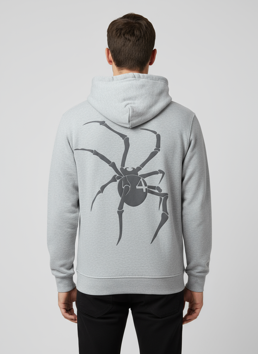 Gray Hoodie with Spider Print - UNISEX