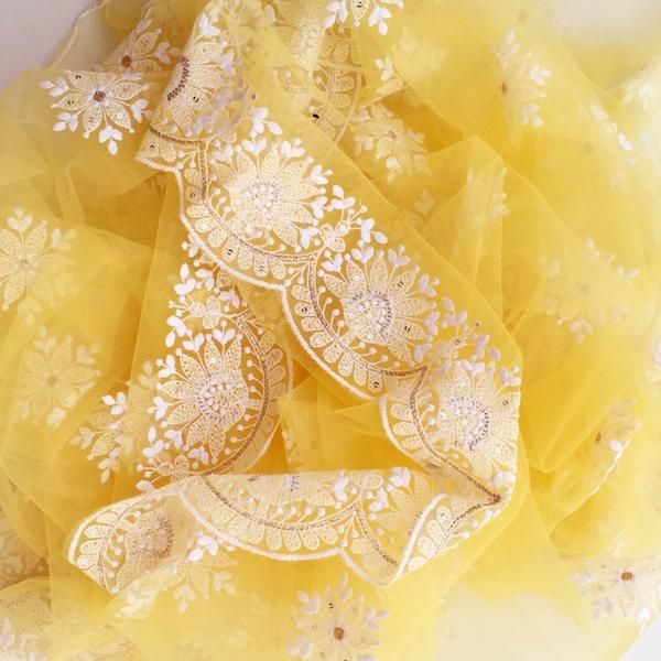 Yellow embroidered lace fabric Dupatta