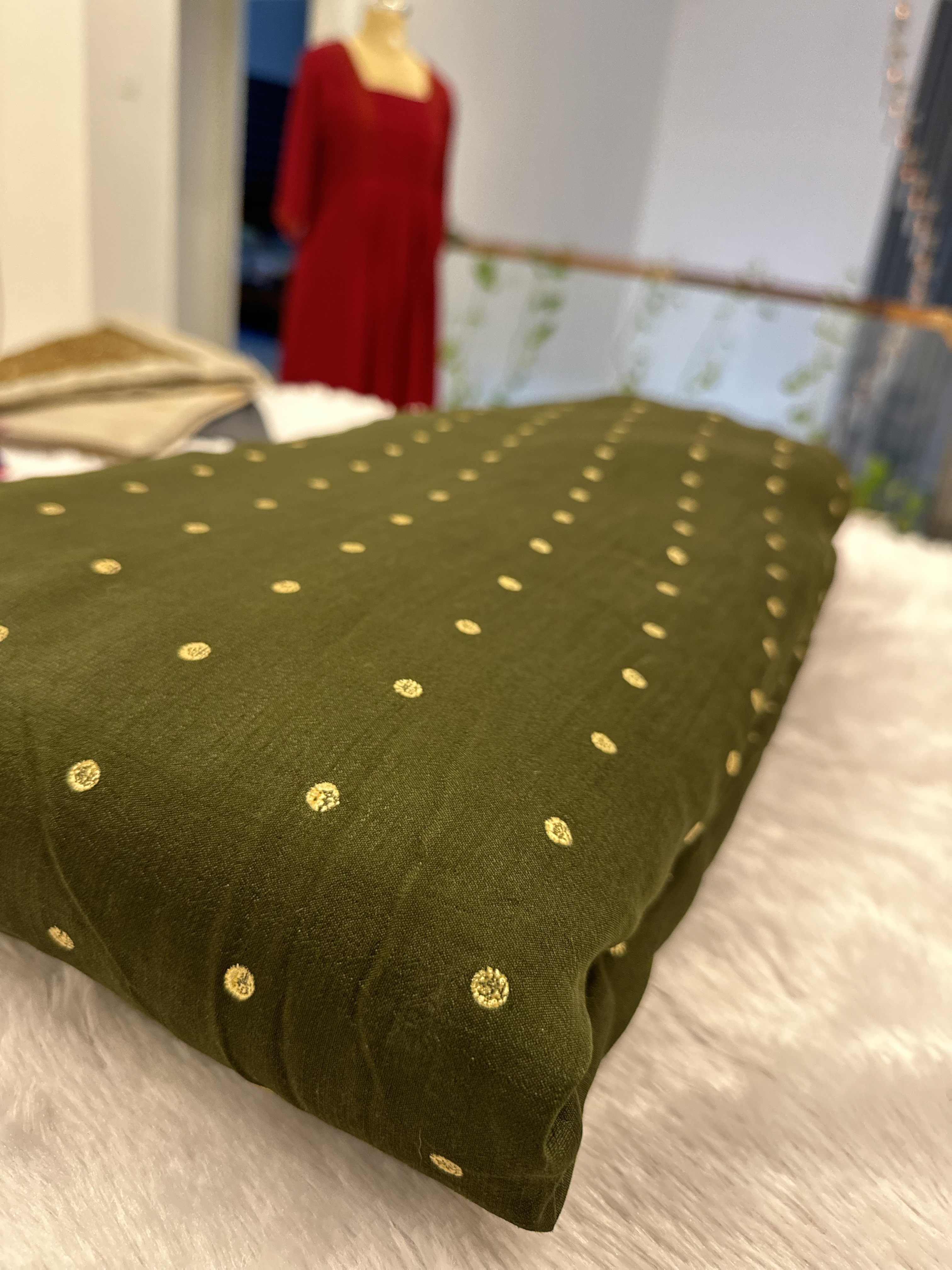 Olive Green Polka Dot Fabric