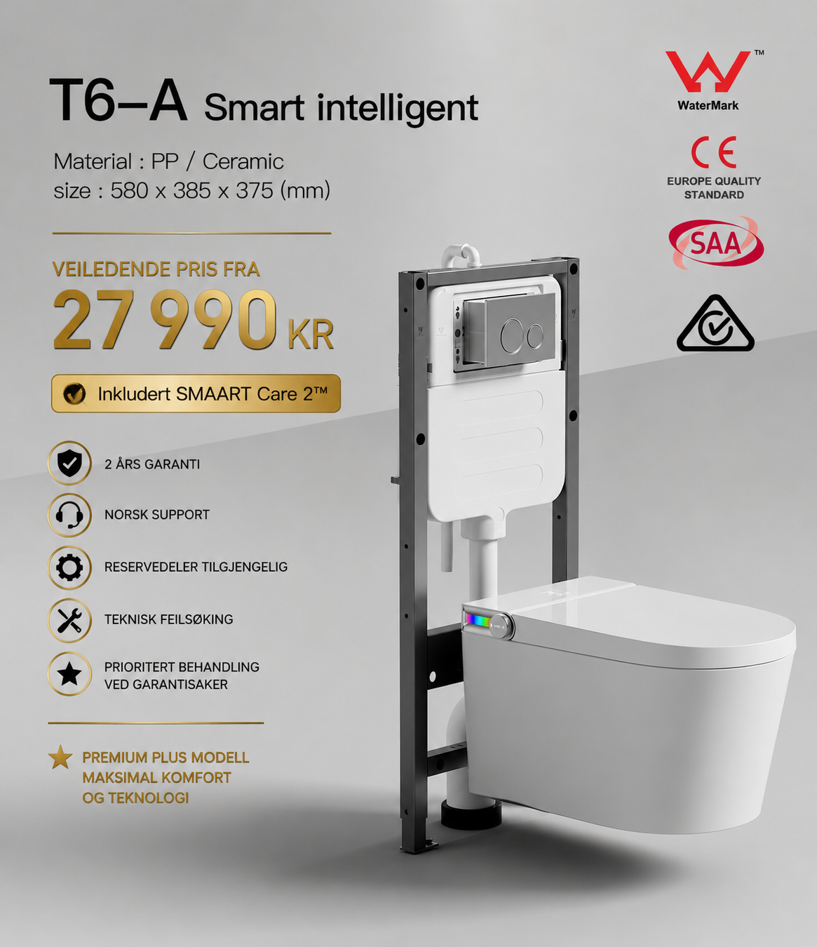 T6 Vegghengt Smart Toalett 
