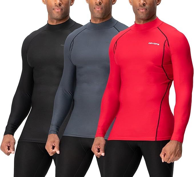 DEVOPS 3-Pack Men's Athletic Turtleneck Long Sleeve Compression Shirts