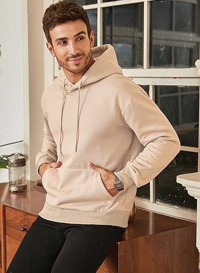 JMIERR Men's Casual Cotton Hoodie with Drawstring Pullover Sweatshirt Long-Sleeve Casual Shirt