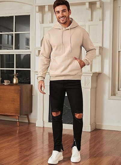 JMIERR Men's Casual Cotton Hoodie with Drawstring Pullover Sweatshirt Long-Sleeve Casual Shirt