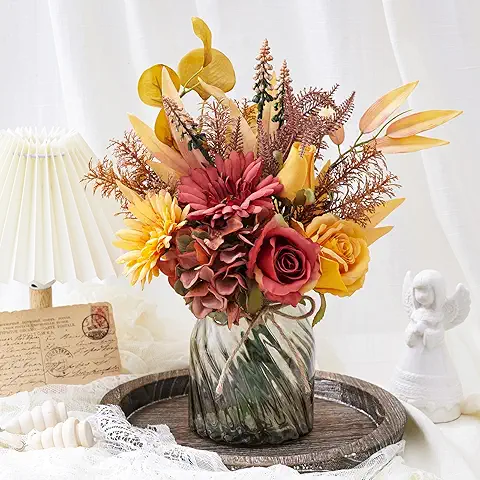 Artificial Floral Arrangement in Textured Glass Vase