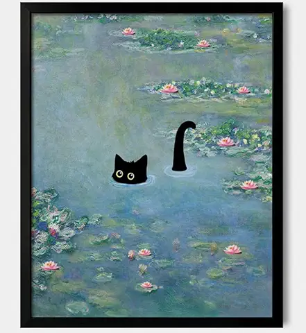 Cat in Monet’s Water Lilies Art Print