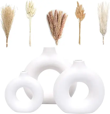 Modern Ceramic Vase Set with Dried Pampas Grass