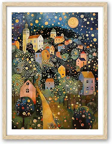 Whimsical Night Village Art Print